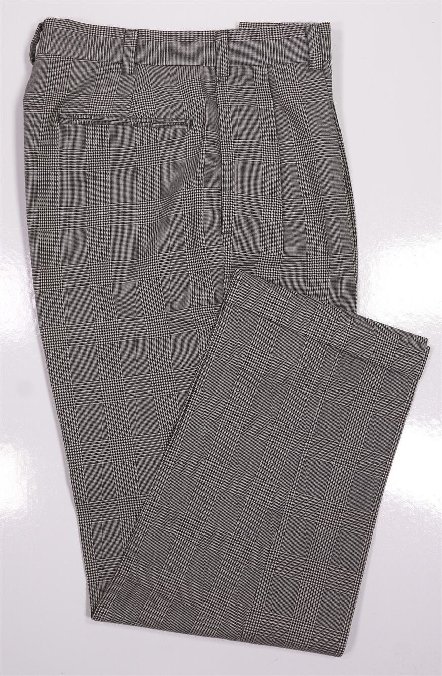 J Press Gray Black Glen Plaid Pleated Cuffed Wool Dress Pants Trousers 30x29